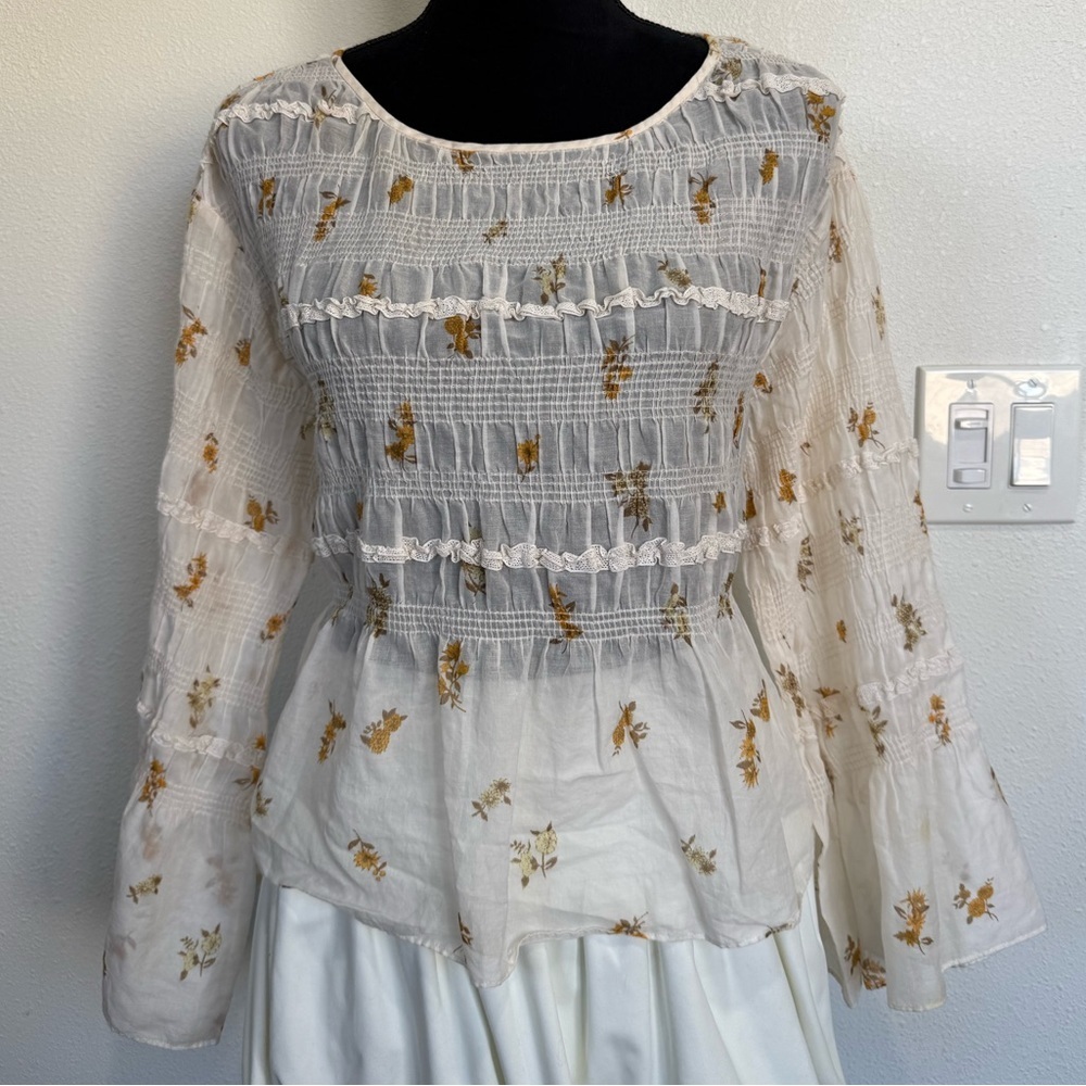 Rebecca Taylor Cream Floral Blouse size small - Picture 4 of 7